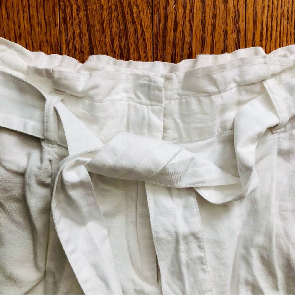 Loft Paper Bag Waist Cotton Linen Ankle Straight Leg White Pants Women’s Size S - Picture 6 of 12